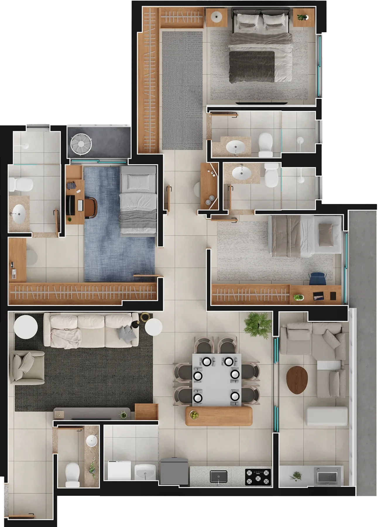 Apartamento de 3 suítes com 103,22m² à venda no Varandas Flamboyant - Alto da Glória