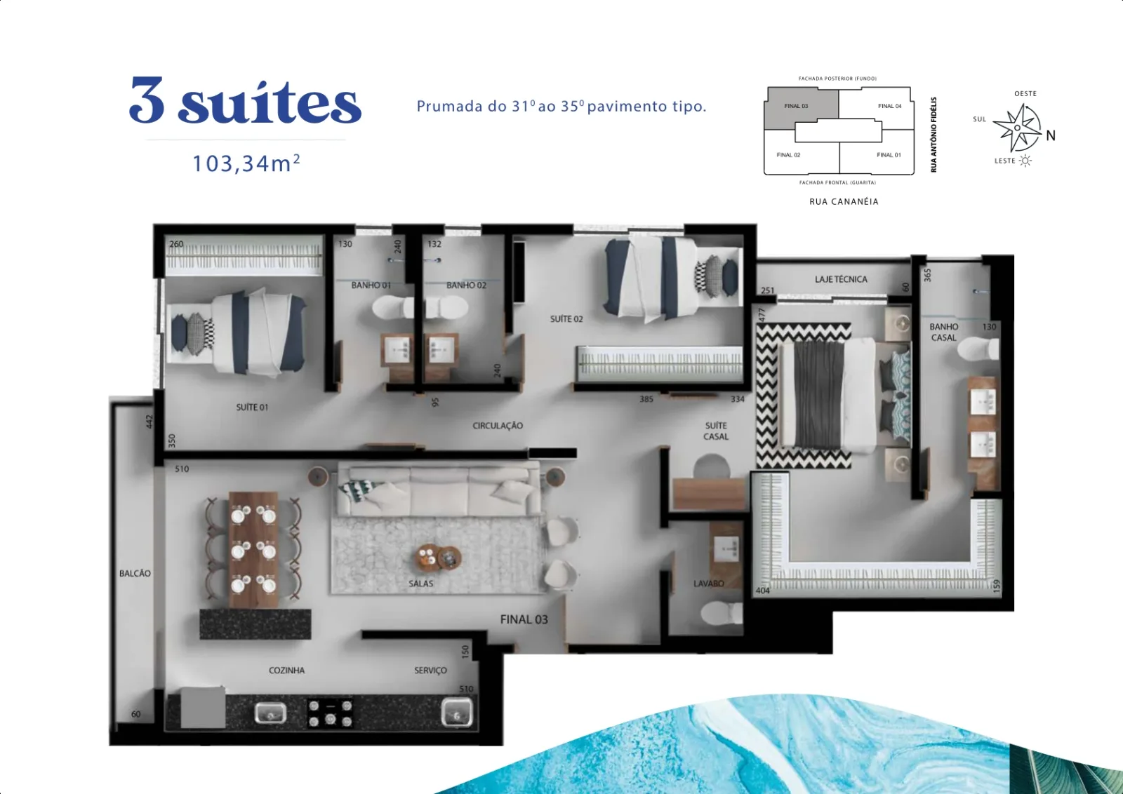 Apartamento de 3 suítes com 103,34m² à venda no Lake House Residence - Parque Amazônia
