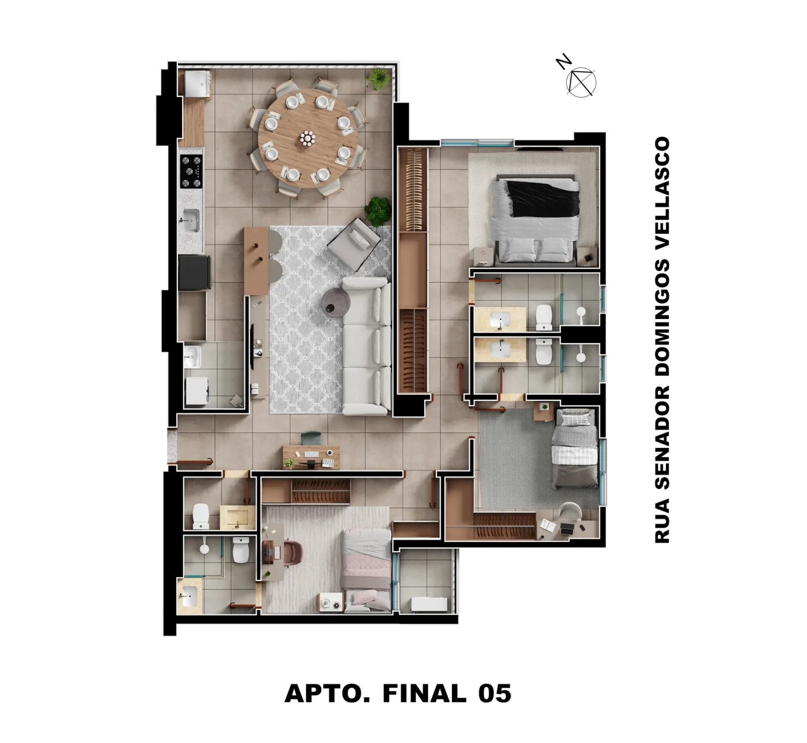 Planta ou imagem da tipologia Apartamento de 3 suítes com 108,52m² à venda no Lago Areião - Setor Pedro Ludovico do Lago Areião