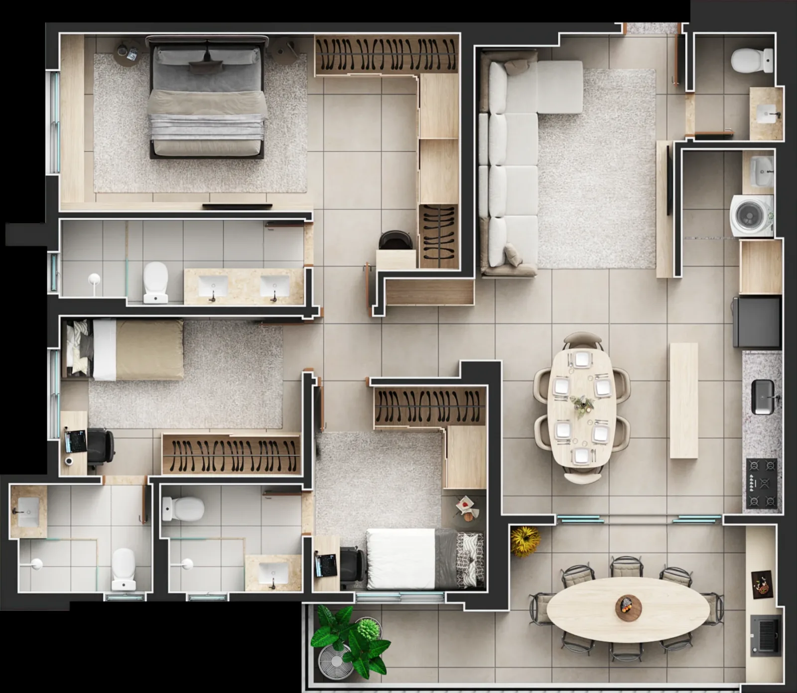 Planta ou imagem da tipologia Apartamento de 3 suítes com 109,75m² à venda no Una Areião - Setor Pedro Ludovico do Una Areião