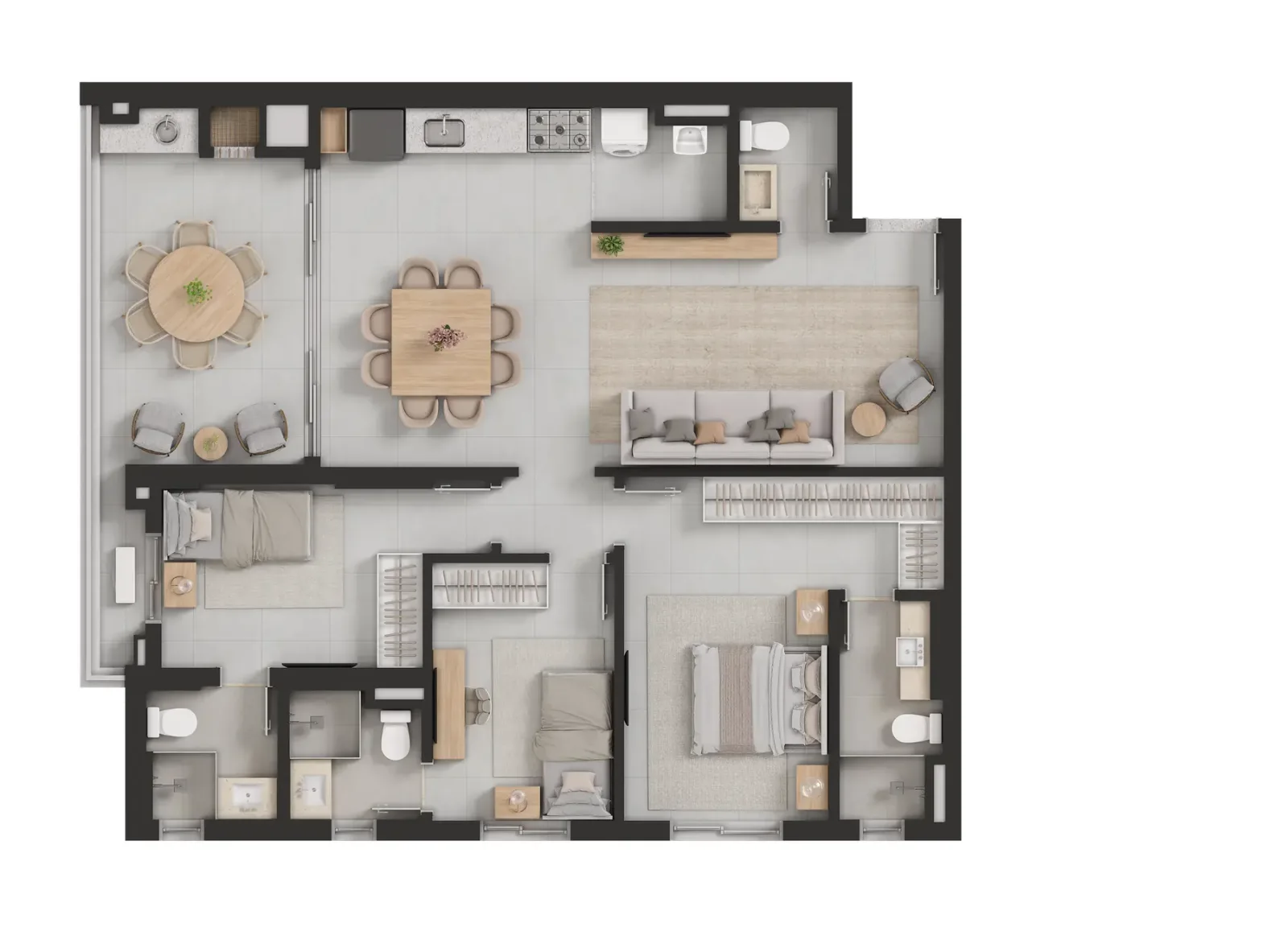 Apartamento de 3 suítes com 109,6 a 115,84m² à venda no Trip World Home - Nova Suíça