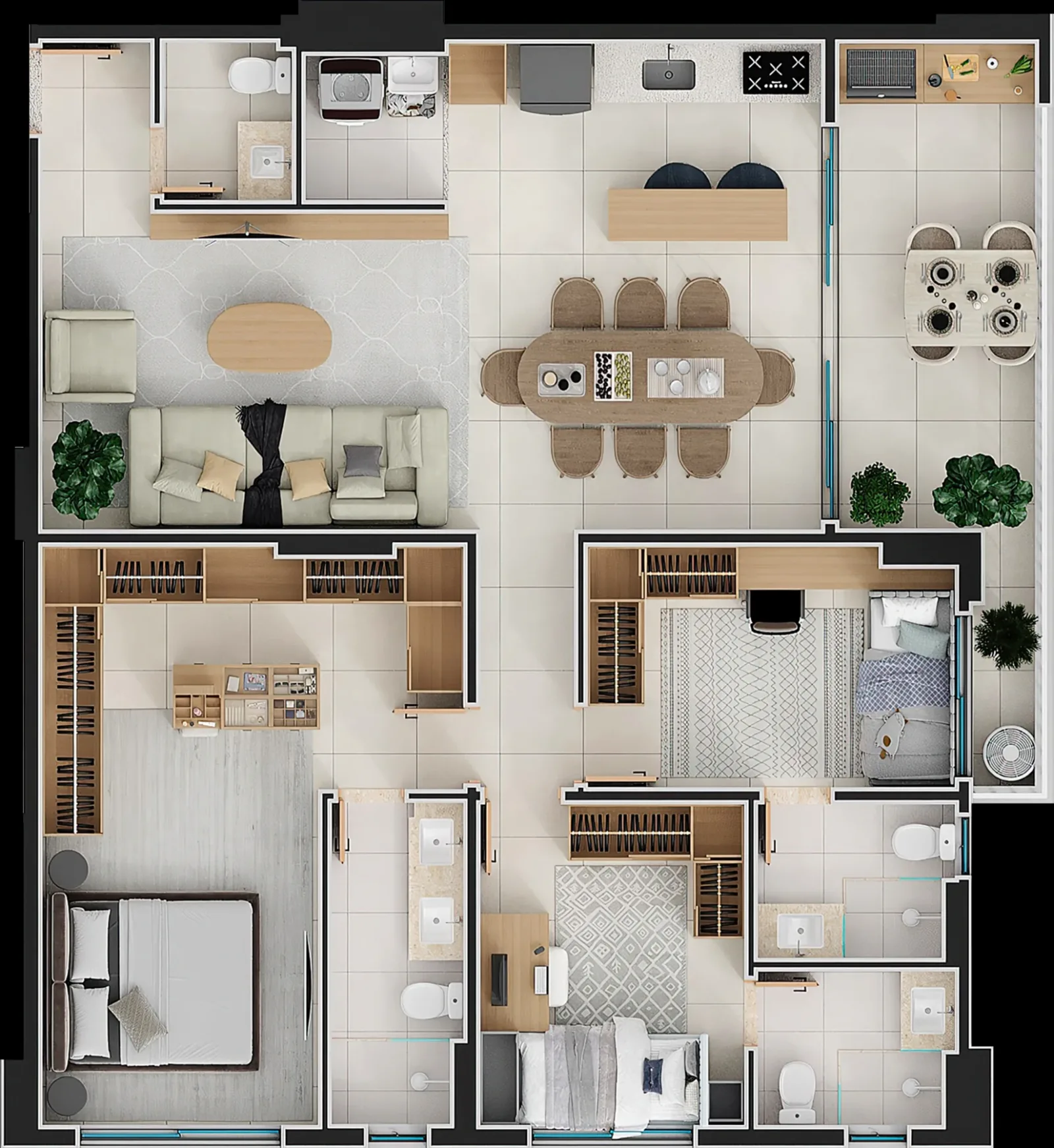 Planta ou imagem da tipologia Apartamento de 3 suítes com 116,37m² à venda no Aurora Lago das Rosas - Setor Oeste do Aurora Lago das Rosas