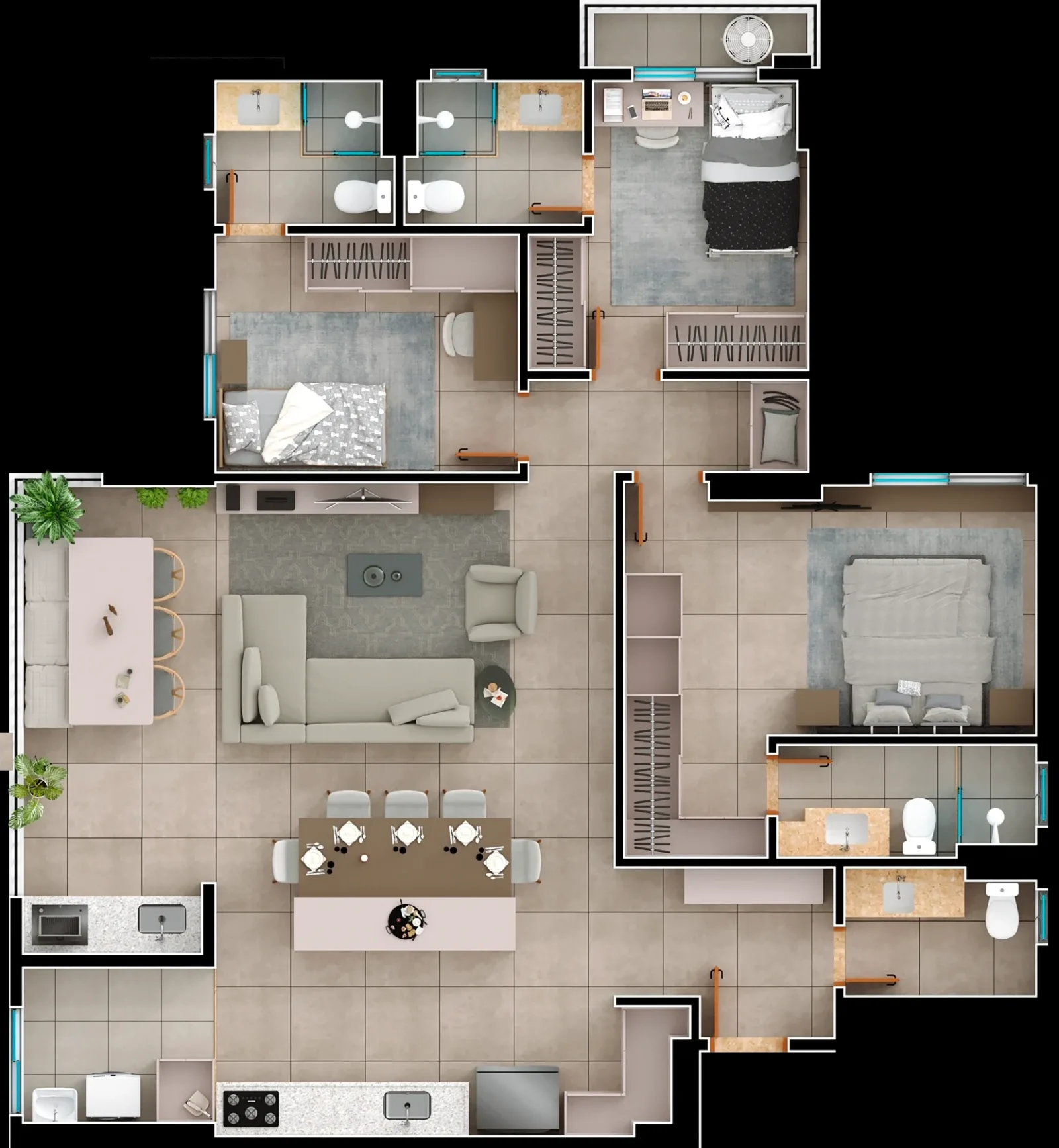 Planta ou imagem da tipologia Apartamento de 3 suítes com 119,03m² à venda no Viverde Areião - Setor Pedro Ludovico do Viverde Areião