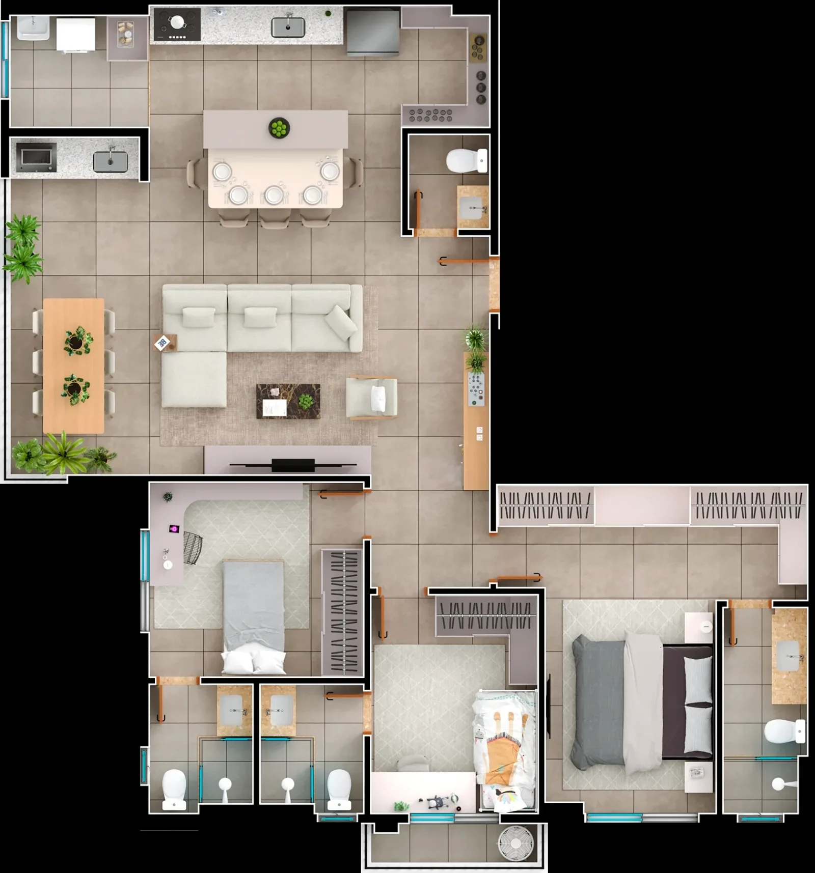 Planta ou imagem da tipologia Apartamento de 3 suítes com 119,26m² à venda no Viverde Areião - Setor Pedro Ludovico do Viverde Areião