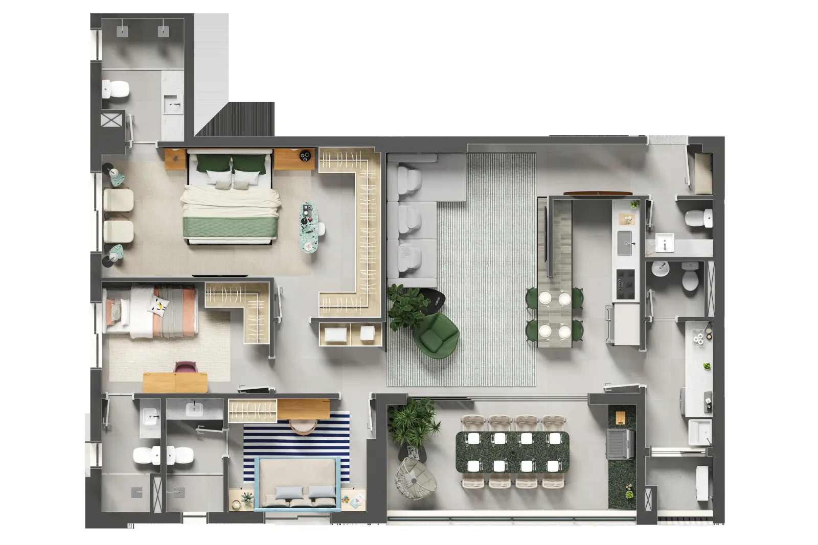 Planta ou imagem da tipologia Apartamento de 3 suítes com 121,11 m² à venda no Kairós - Setor Marista do Kairós