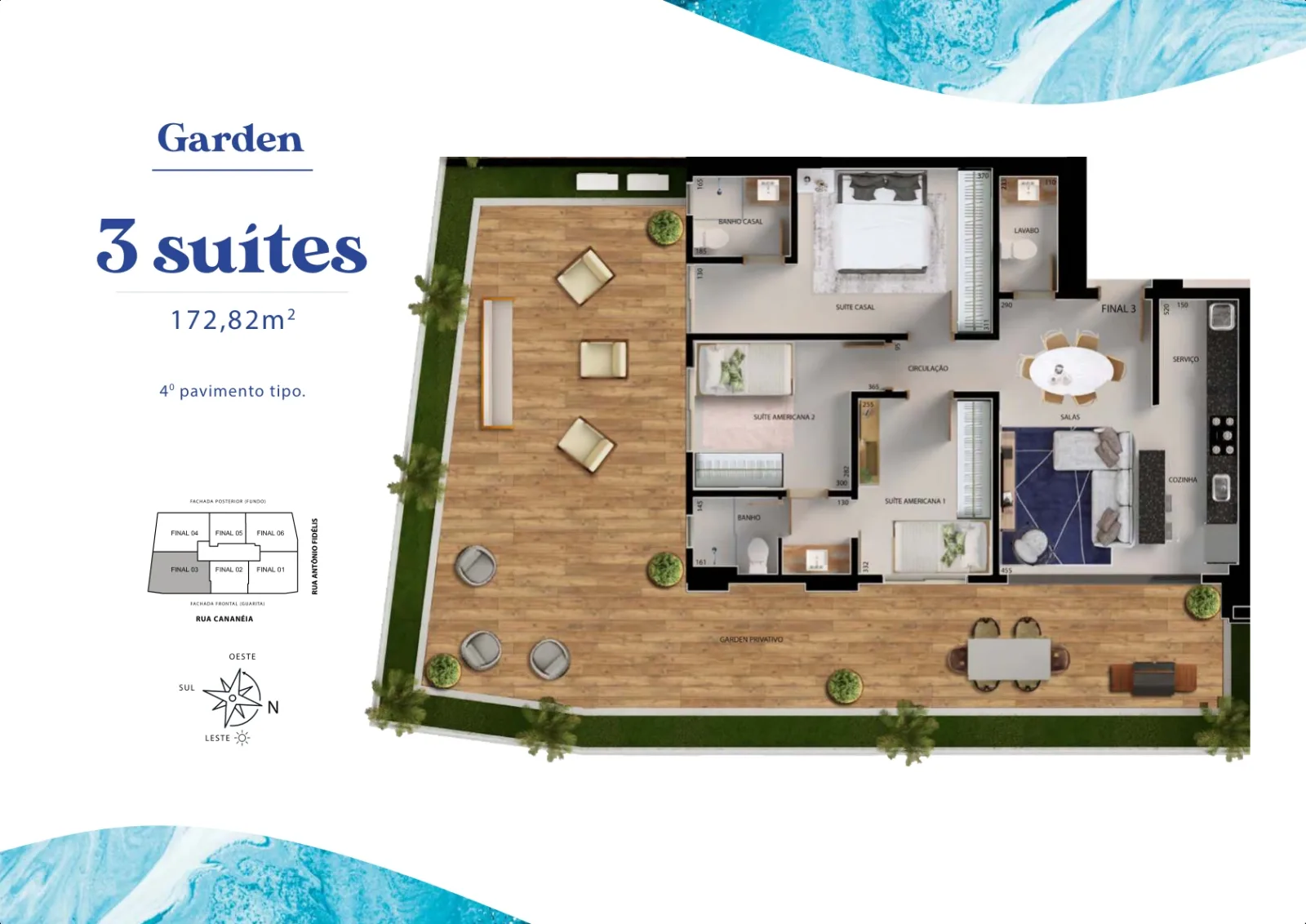 Apartamento Garden de 3 suítes com 172,82m² à venda no Lake House Residence - Parque Amazônia