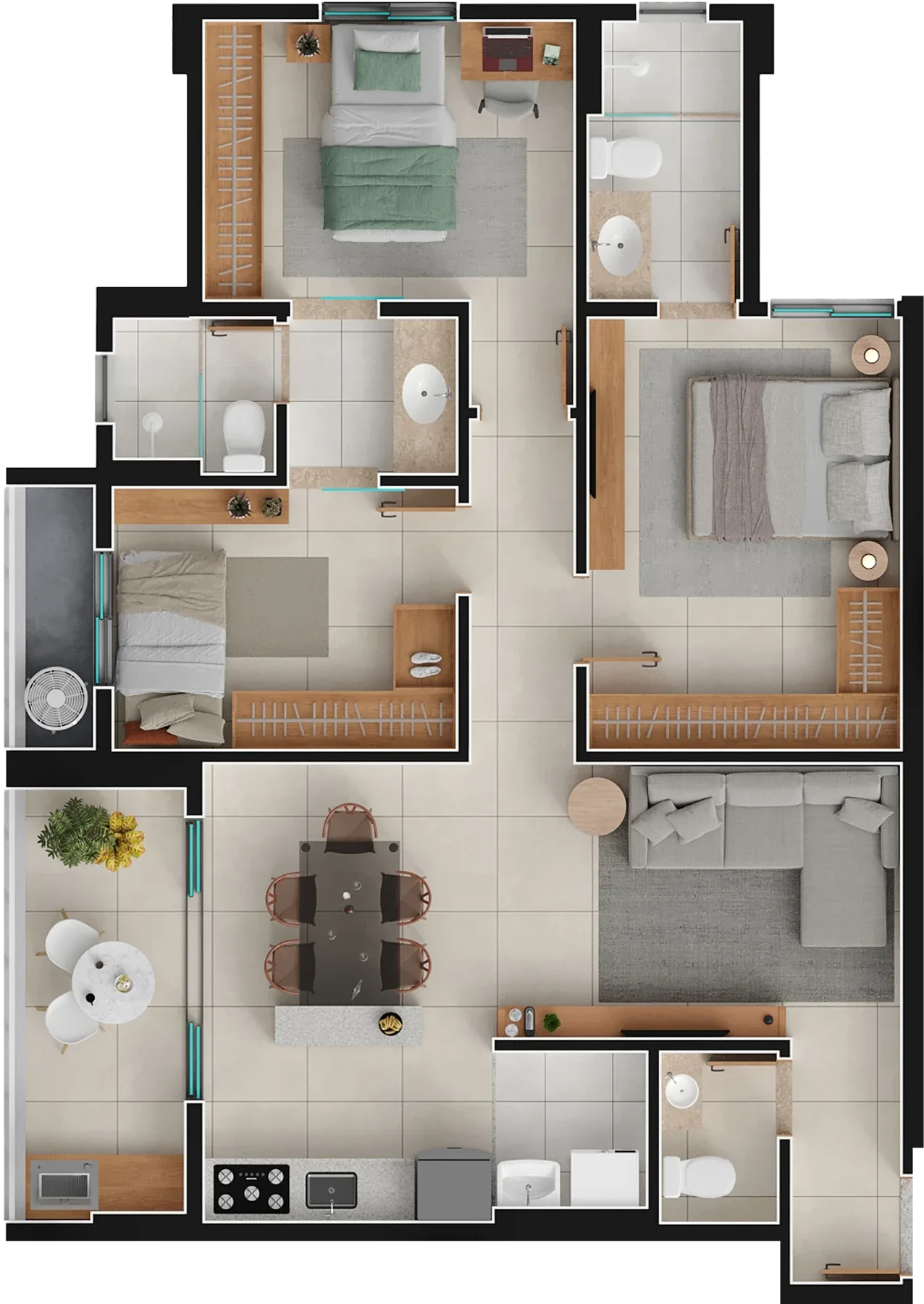 Apartamento de 3 suítes com 79,62m² à venda no Varandas Flamboyant - Alto da Glória