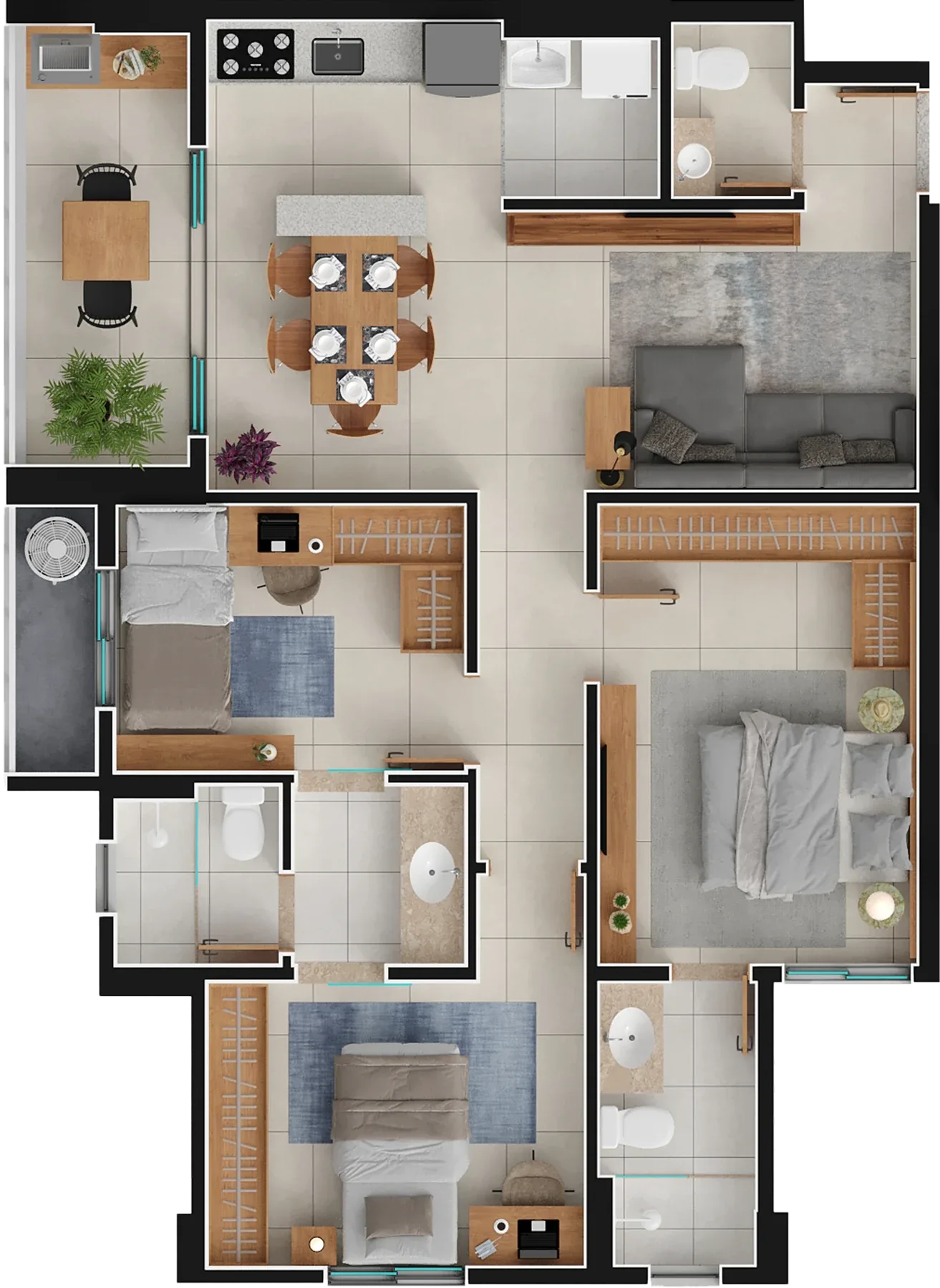 Apartamento de 3 suítes com 79,63m² à venda no Varandas Flamboyant - Alto da Glória