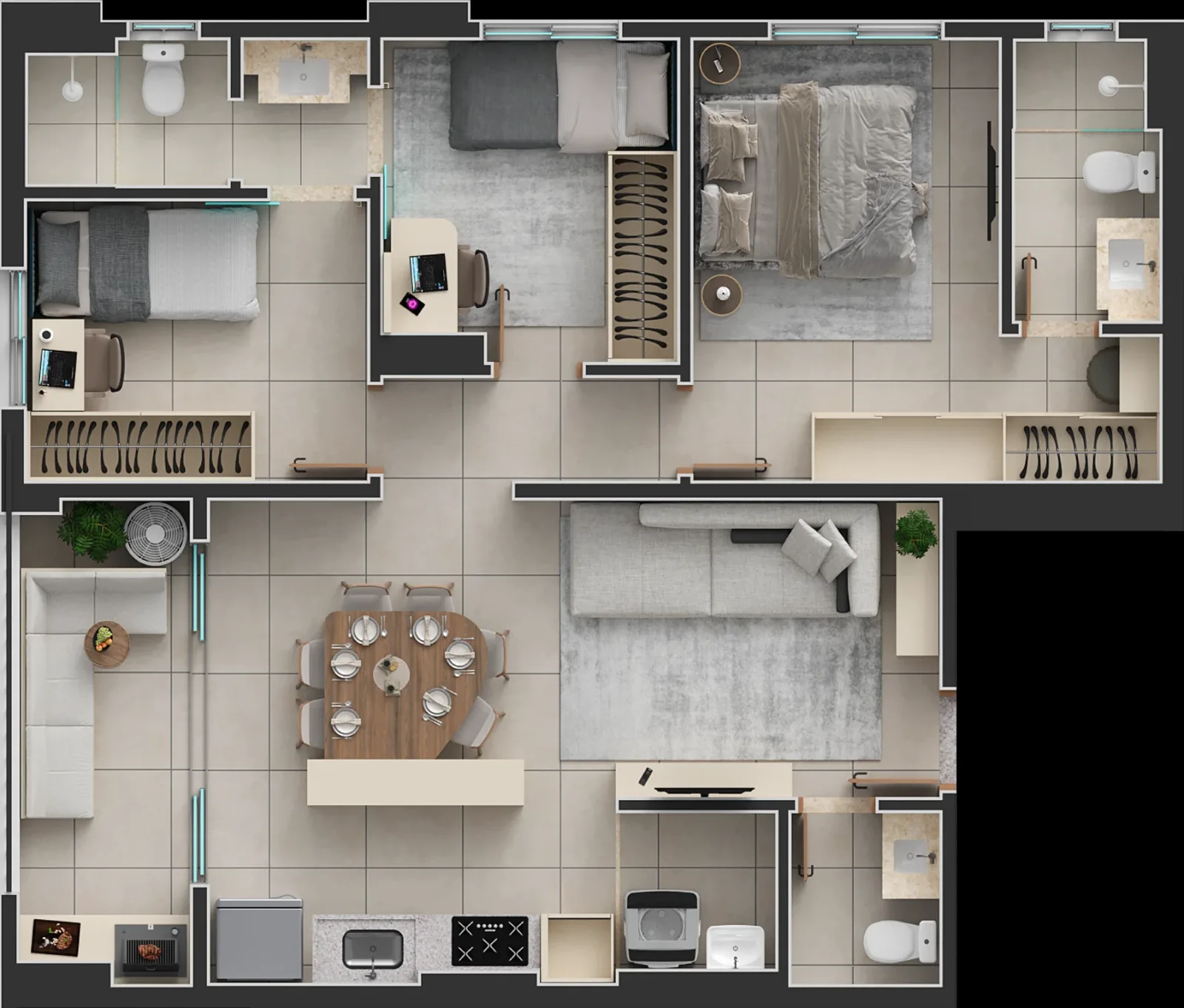 Apartamento de 3 suítes com 80,24m² à venda no Passos Flamboyant - Alto da Glória