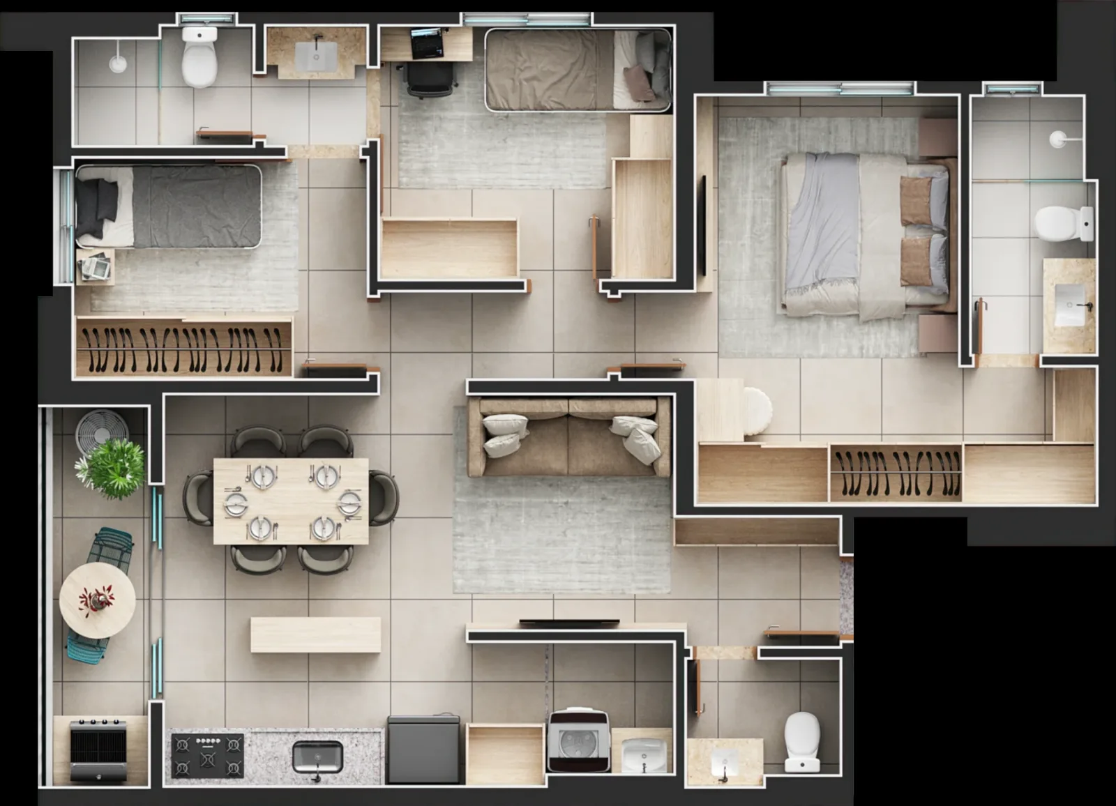 Planta ou imagem da tipologia Apartamento de 3 suítes com 82,25m² à venda no Una Areião - Setor Pedro Ludovico do Una Areião