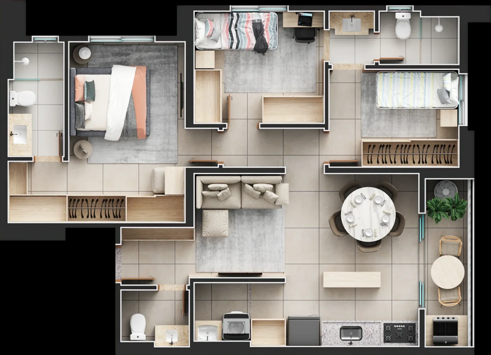 Planta ou imagem da tipologia Apartamento de 3 suítes com 82,25m² à venda no Una Areião - Setor Pedro Ludovico do Una Areião