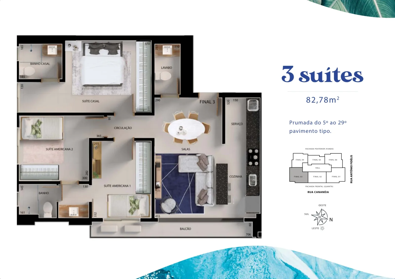 Apartamento de 3 suítes com 82,78m² à venda no Lake House Residence - Parque Amazônia