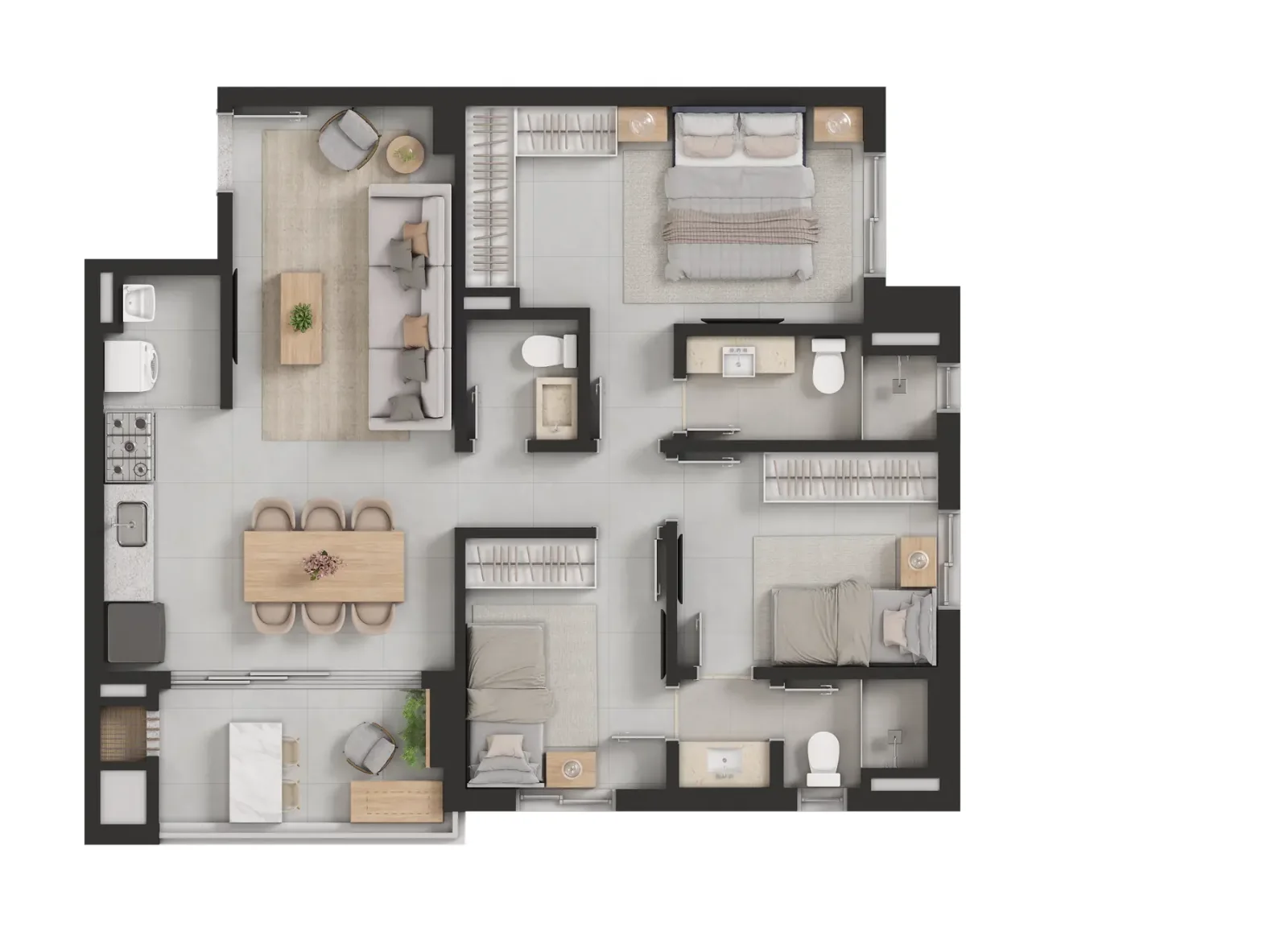 Apartamento de 3 suítes, sendo 1 americana, com 84,71 a 113,5m² à venda no Trip World Home - Nova Suíça