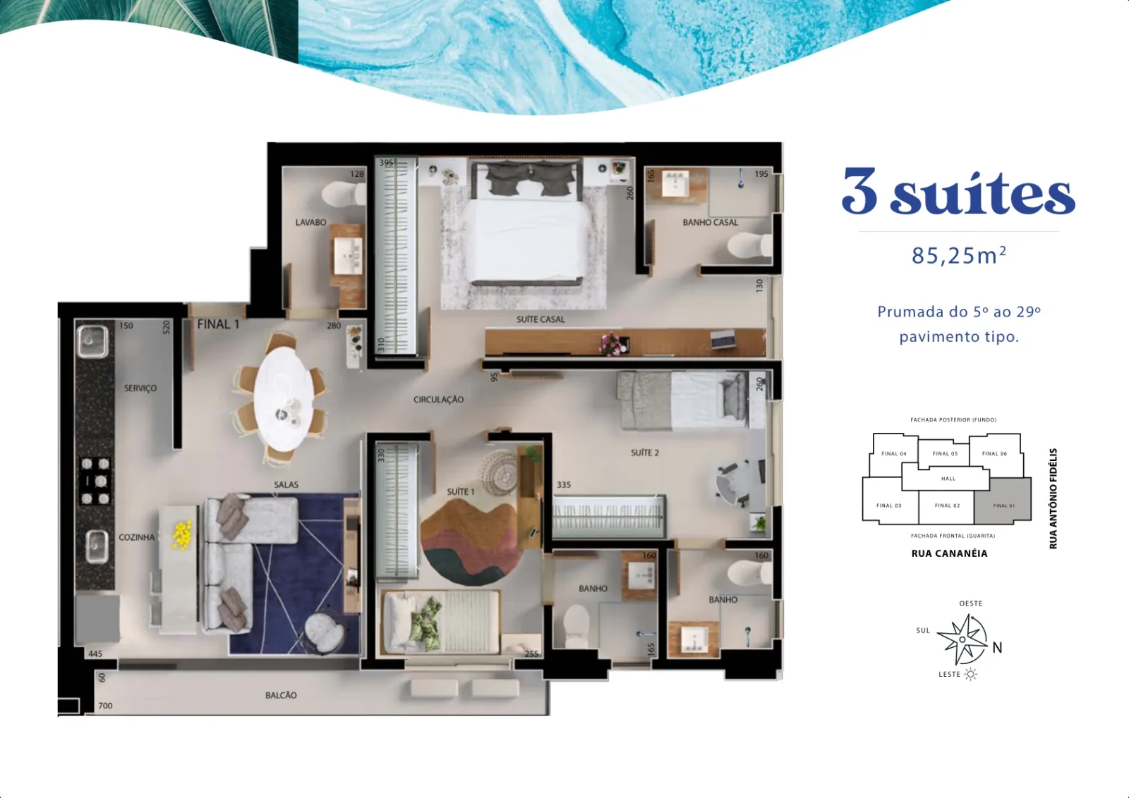 Apartamento de 3 suítes com 85,25m² à venda no Lake House Residence - Parque Amazônia