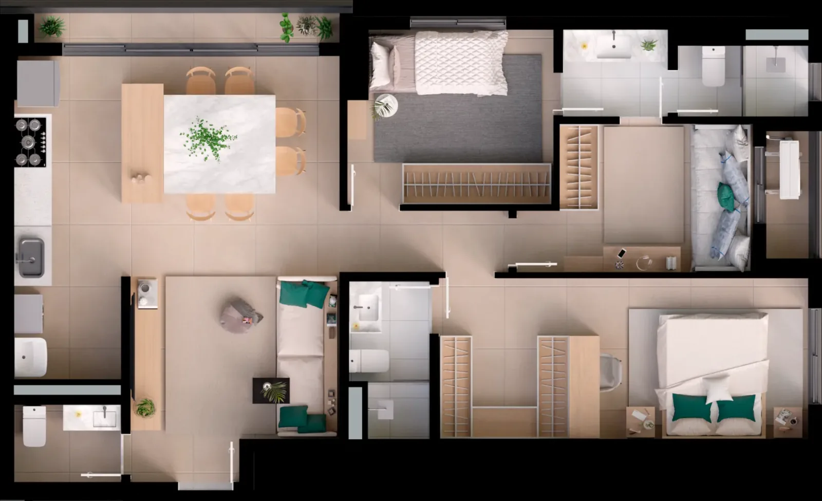 Apartamento de 3 suítes com 87,56 a 93,04m² à venda no Naturia Viver Parque Flamboyant - Jardim Goiás