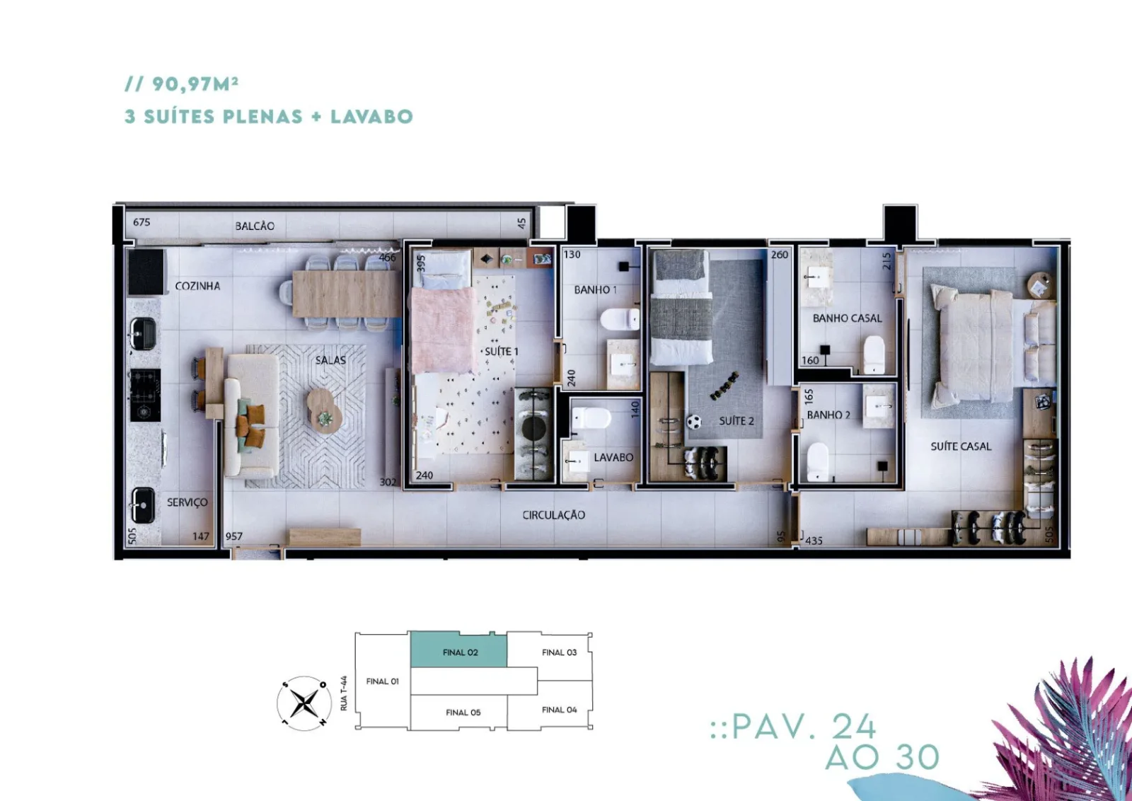 Planta ou imagem da tipologia Apartamento de 3 suítes com 90,97m² à venda no Urban Garden Residence - Setor Bueno do Urban Garden Residence