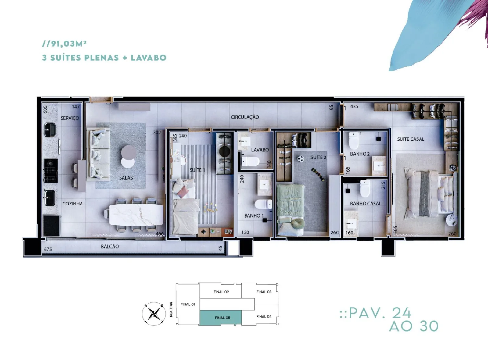 Planta ou imagem da tipologia Apartamento de 3 suítes com 91,03m² à venda no Urban Garden Residence - Setor Bueno do Urban Garden Residence