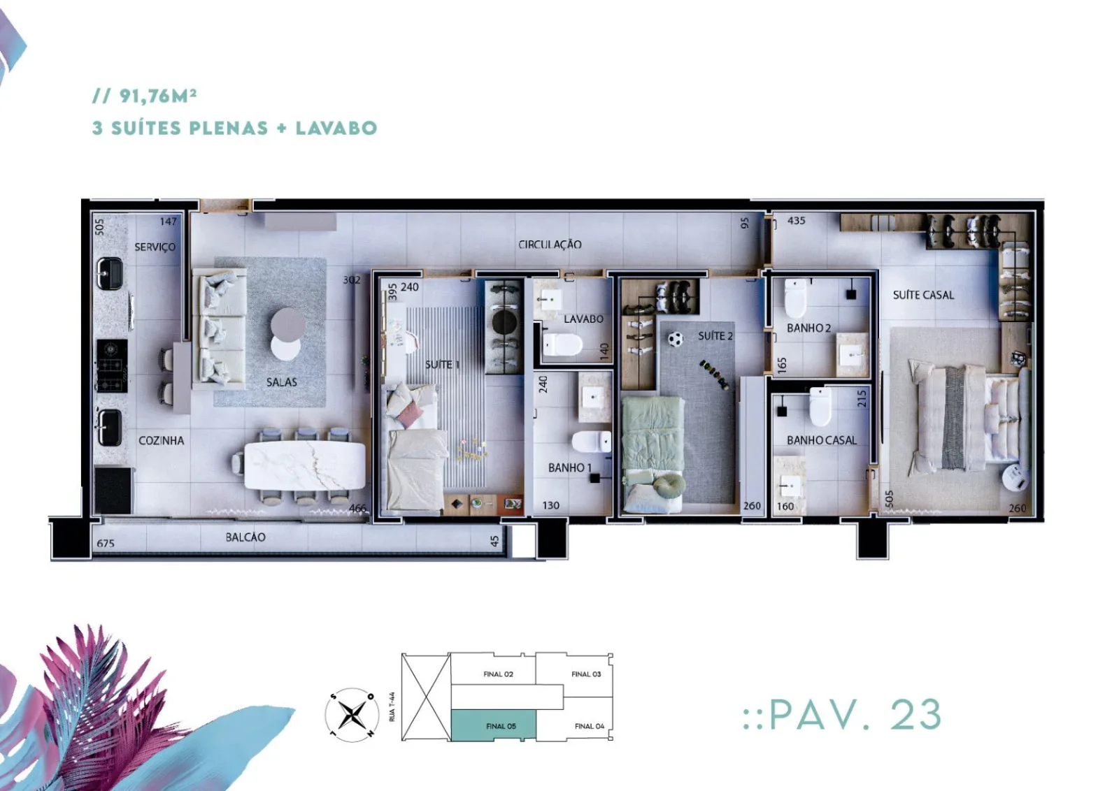 Planta ou imagem da tipologia Apartamento de 3 suítes com 91,76m² à venda no Urban Garden Residence - Setor Bueno do Urban Garden Residence