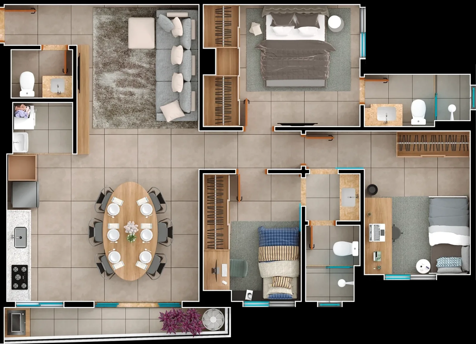 Planta ou imagem da tipologia Apartamento de 3 suítes com 91,77m² à venda no Viverde Areião - Setor Pedro Ludovico do Viverde Areião
