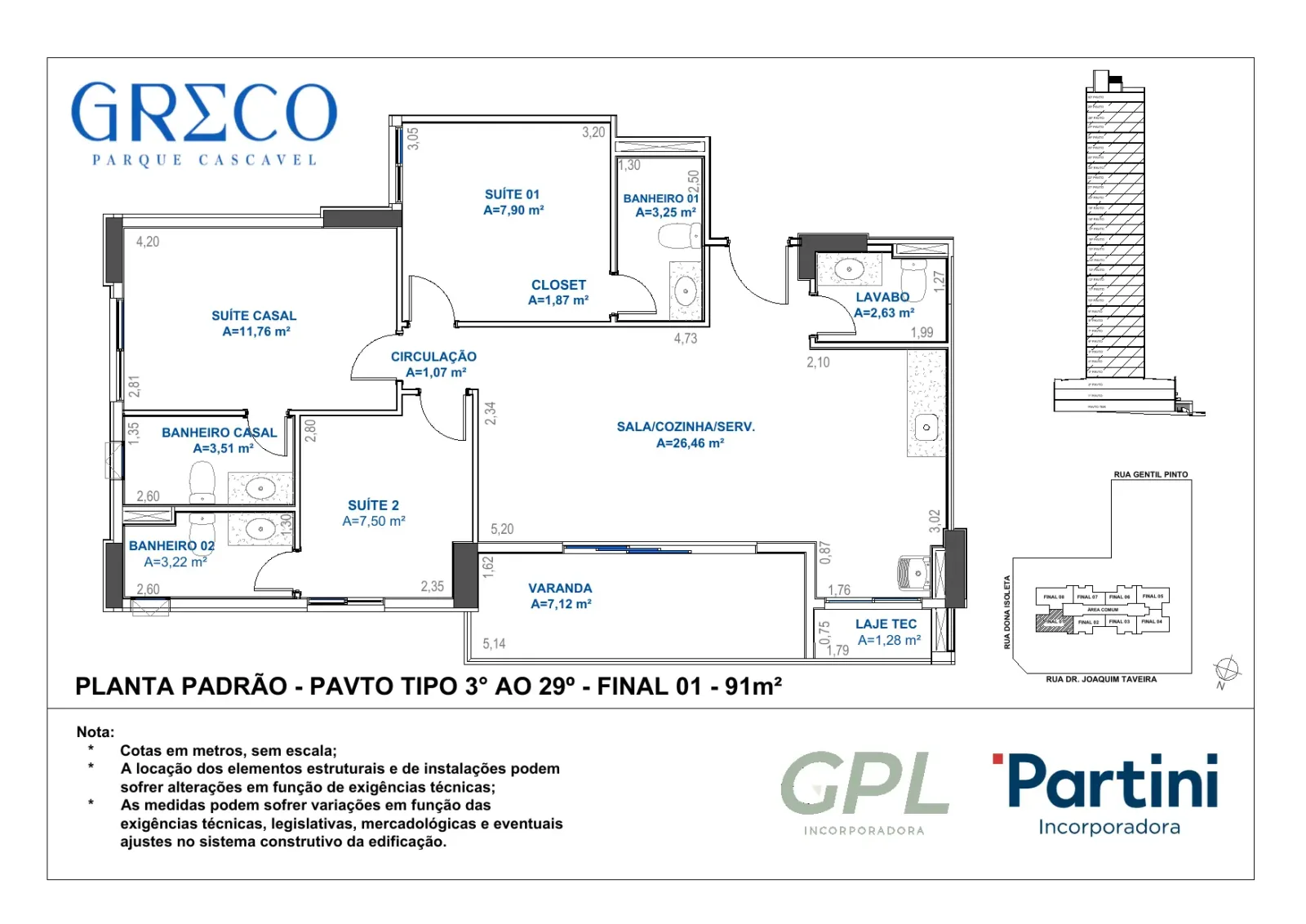 Apartamento de 3 suítes com 90,92m² à venda no Greco Parque Cascavel - Alto do Parque Cascavel