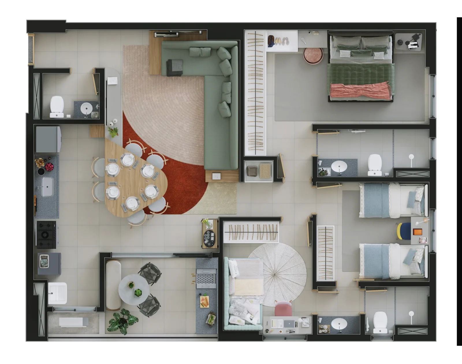Planta ou imagem da tipologia Apartamento de 3 suítes com 97,68 m² à venda no Ludovic Apartments - Setor Central do Ludovic Apartments
