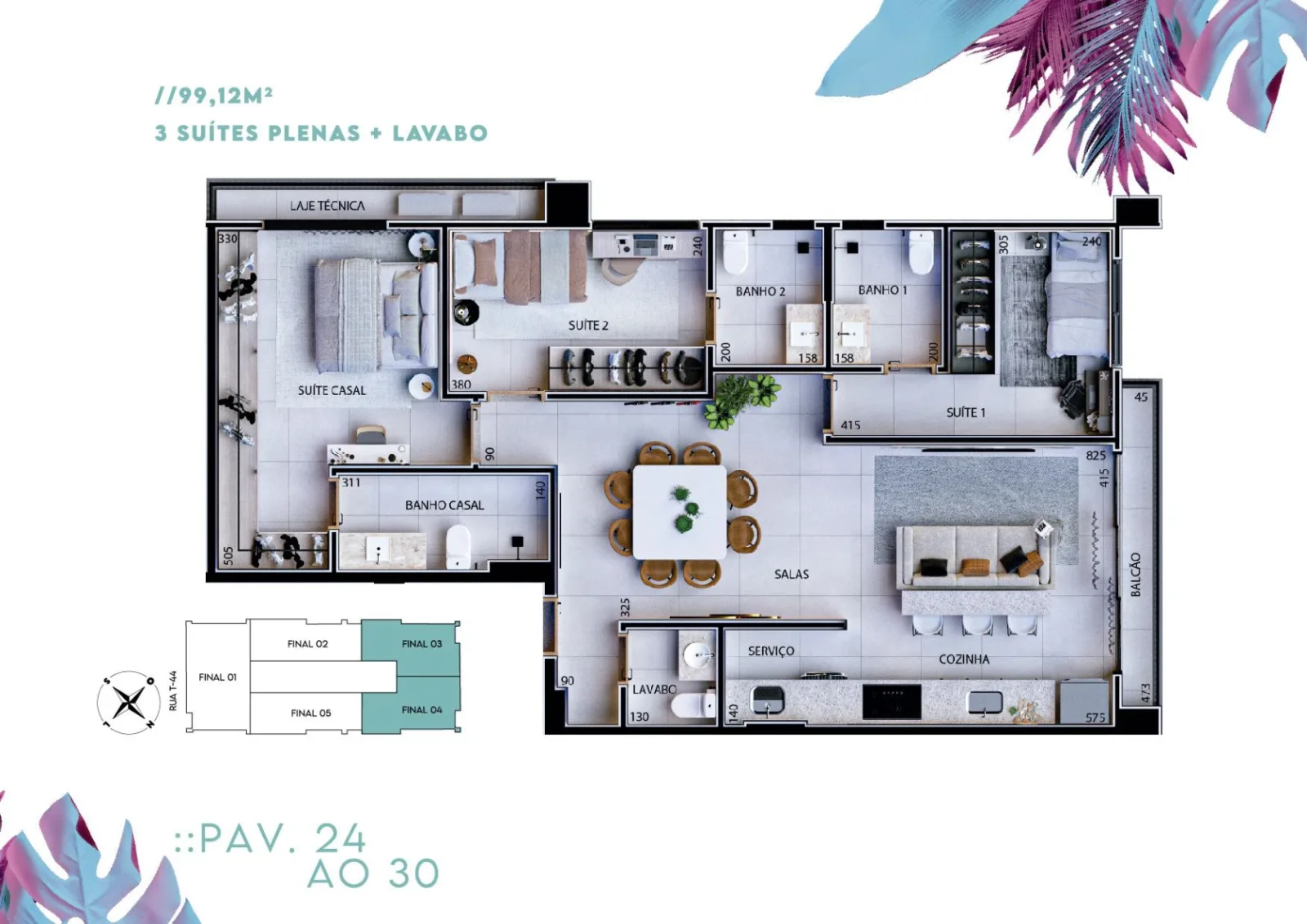 Planta ou imagem da tipologia Apartamento de 3 suítes com 99,12m² à venda no Urban Garden Residence - Setor Bueno do Urban Garden Residence