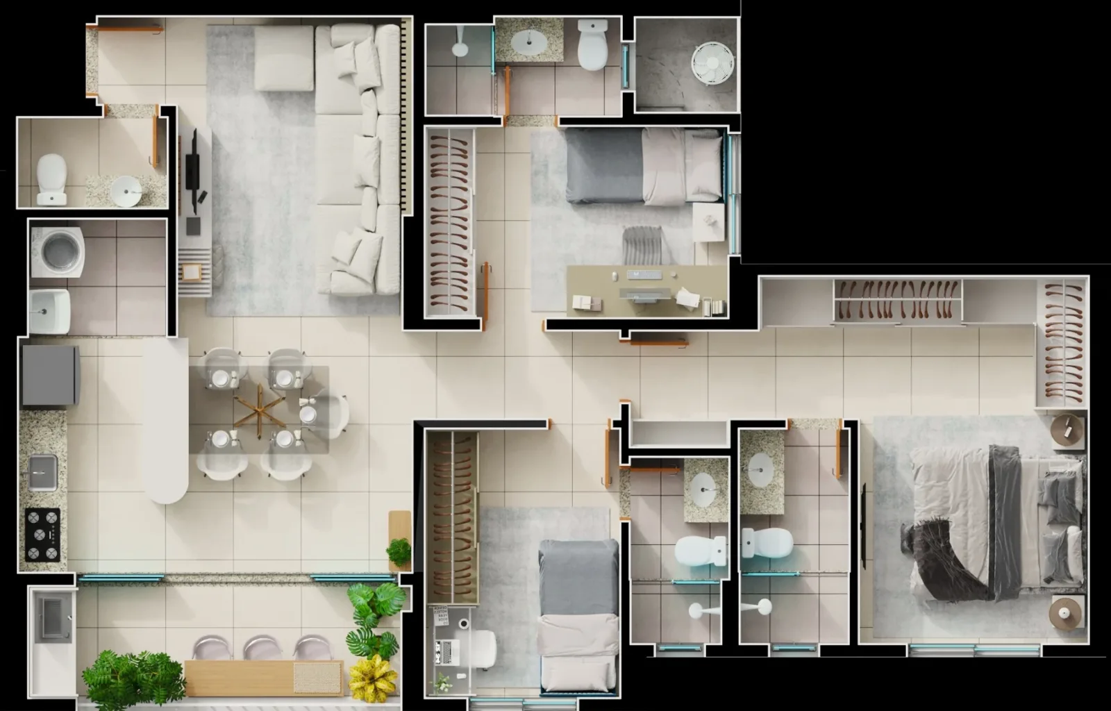 Planta ou imagem da tipologia Apartamento de 3 suítes com 99,77m² à venda no Varandas Bueno - Setor Bueno do Varandas Bueno