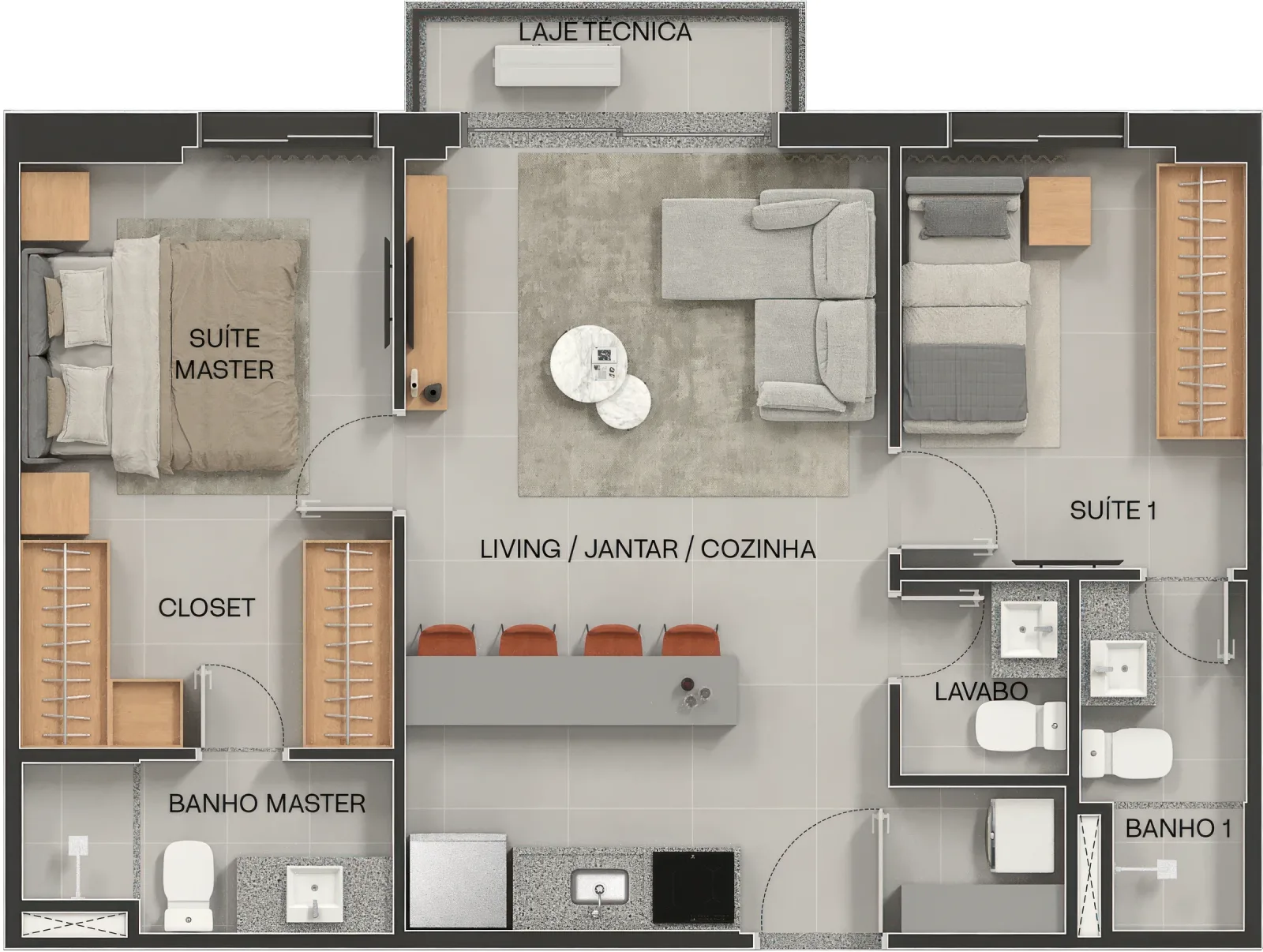Planta ou imagem da tipologia Apartamento de 2 suítes com 57,19 m² à venda no City Code Areião - Setor Marista do City Code Areião