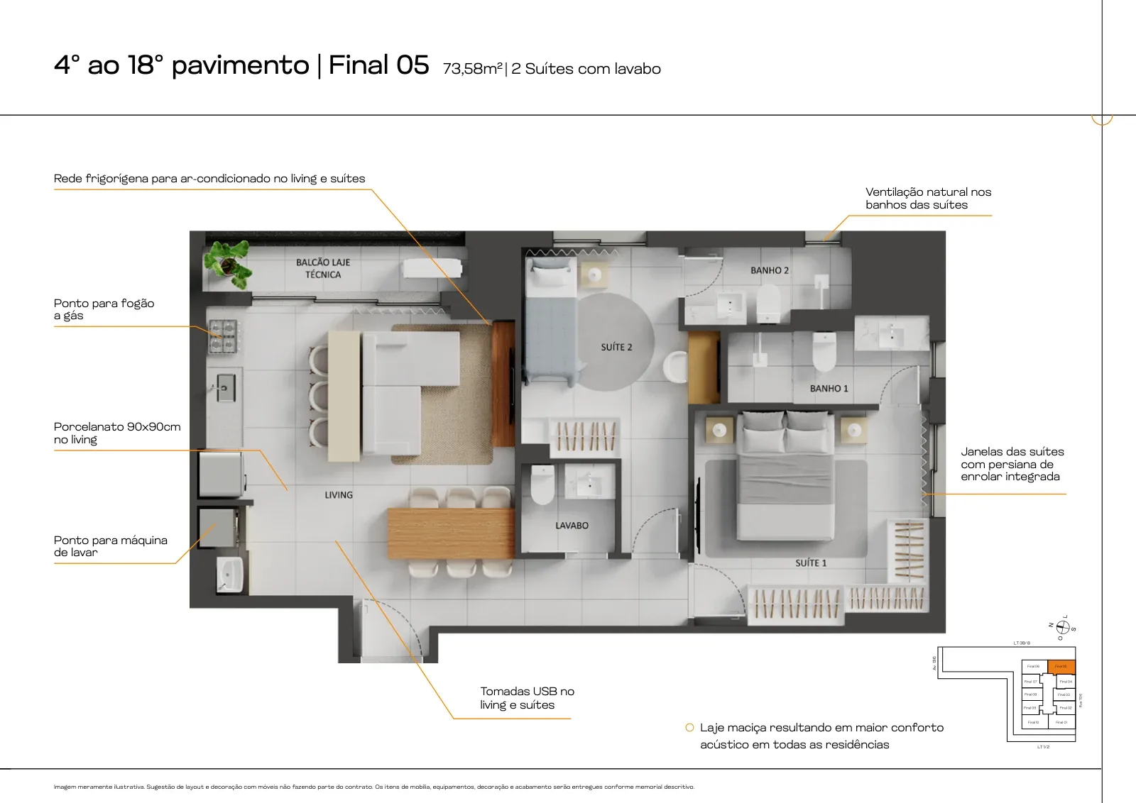 Apartamento de 2 suítes com 73,58 m² à venda no B.Side by City - Setor Marista — miniatura da foto 7