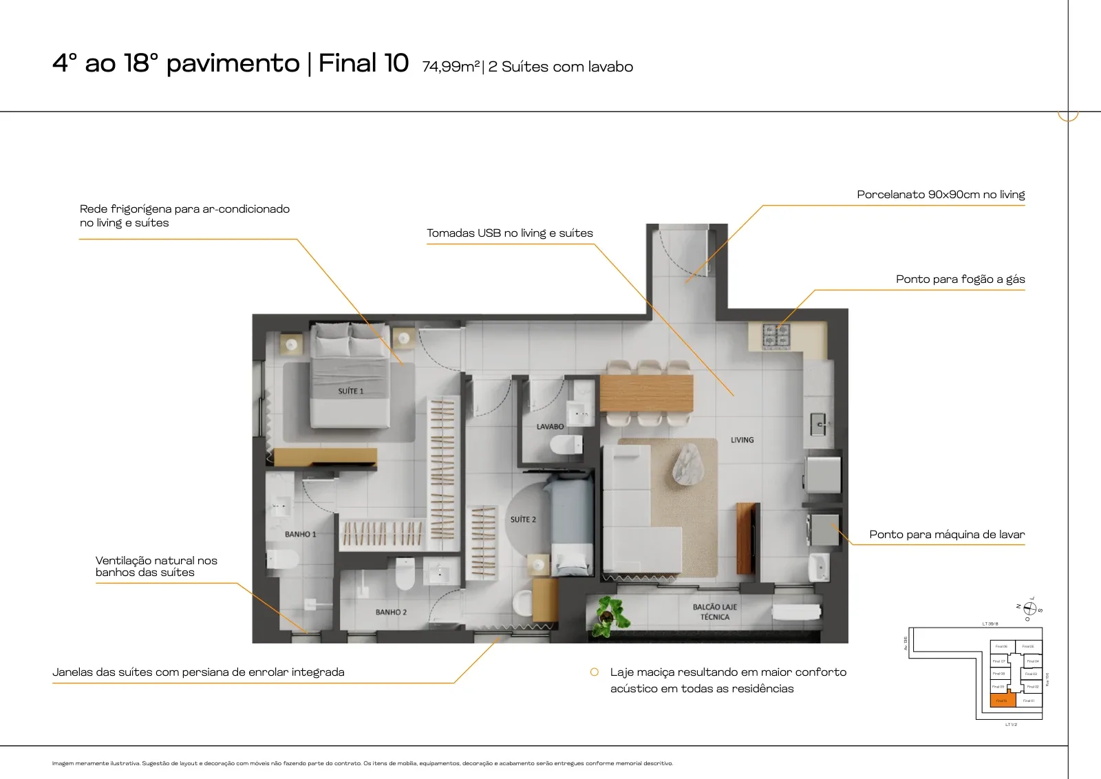 Apartamento de 2 suítes com 74,99 m² à venda no B.Side by City - Setor Marista — miniatura da foto 7