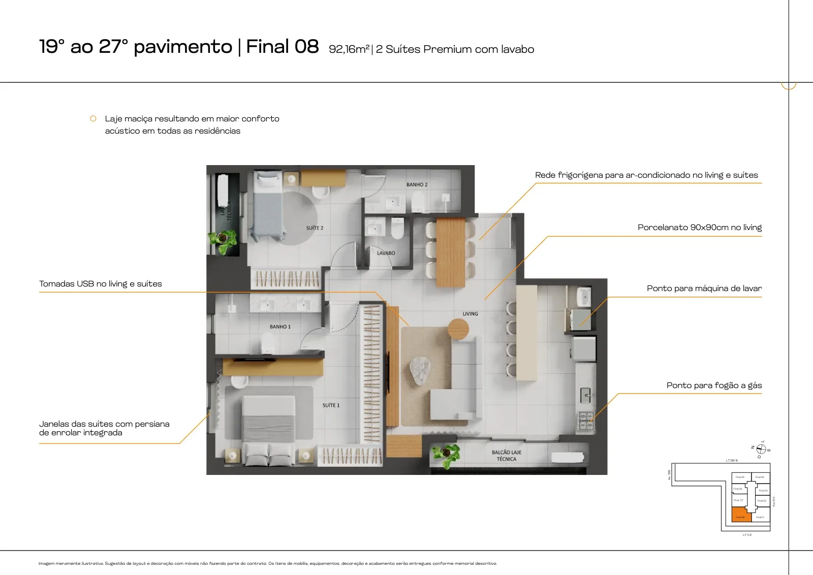 Apartamento de 2 suítes com 92,16 m² à venda no B.Side by City - Setor Marista — miniatura da foto 7