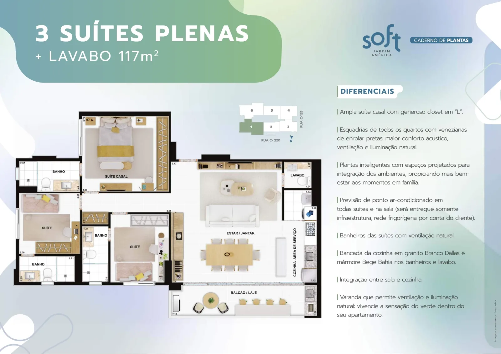 Apartamento de 3 suítes plenas com 117,09m² à venda no Soft Jardim América - Jardim América