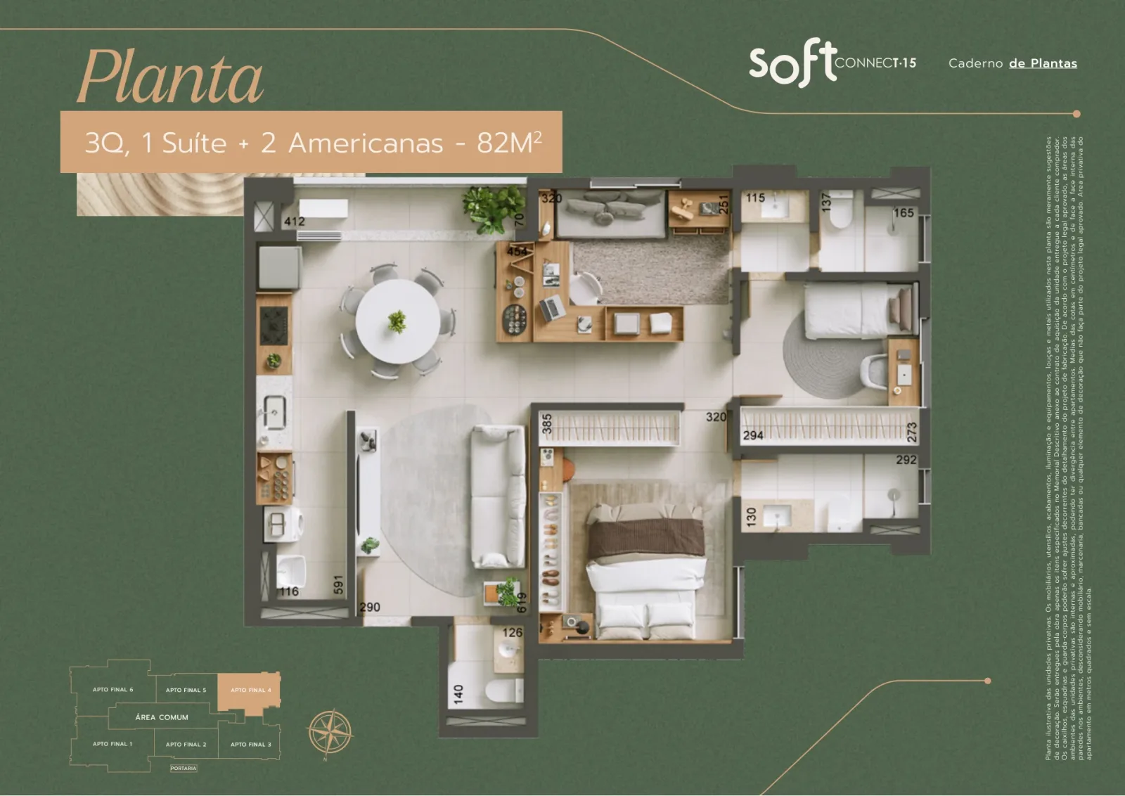 Apartamento de 3 quartos, sendo 1 suíte plena e 2 americanas com 82,75m² à venda no Soft Connect 15 - Parque Amazônia