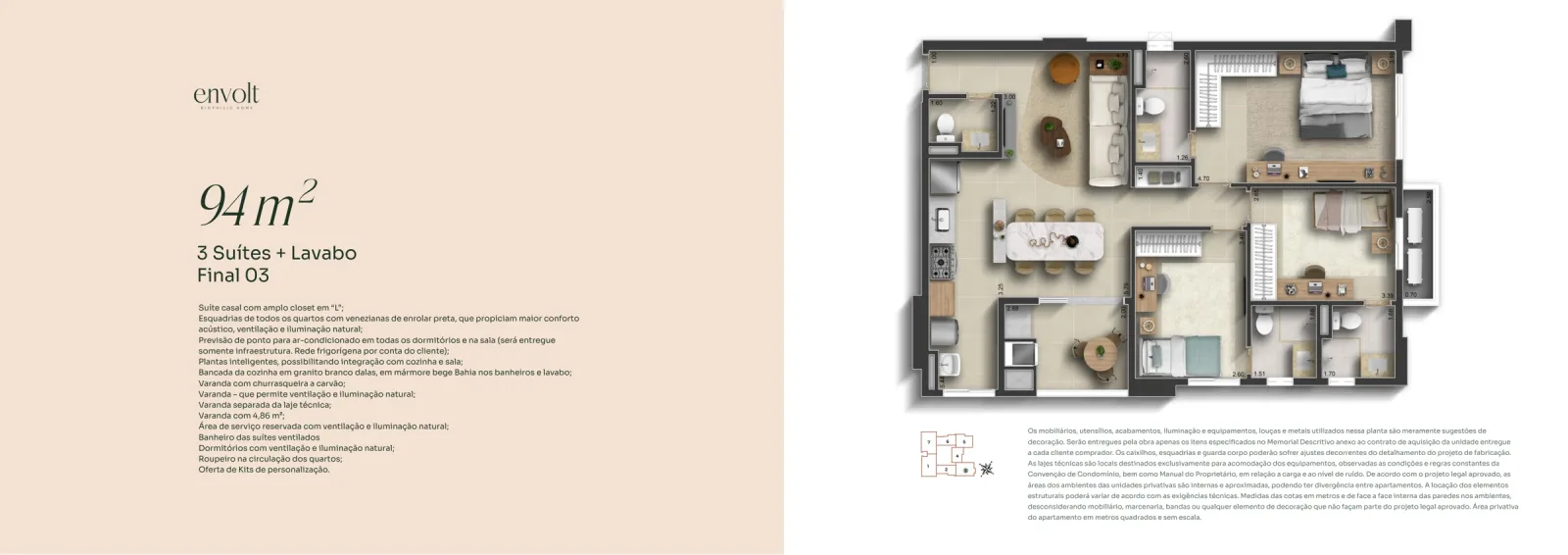 Apartamento de 3 suítes plenas com 94,66m² à venda no Envolt Biophilic Home - Setor Bueno