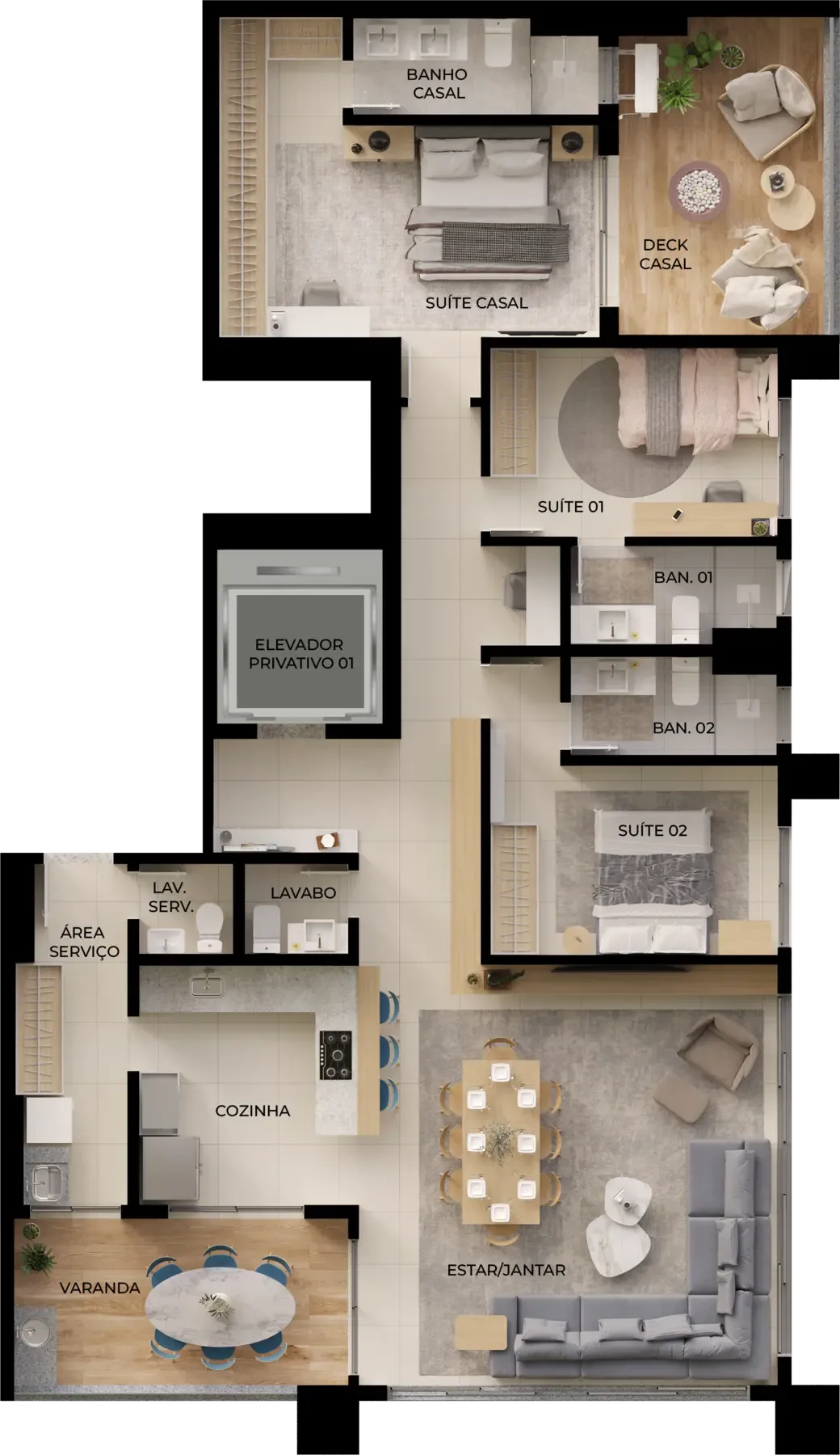 Planta ou imagem da tipologia Apartamento garden de 3 suítes com 247,97m² à venda no Alma Home Senses - Setor Oeste do Alma Home Senses