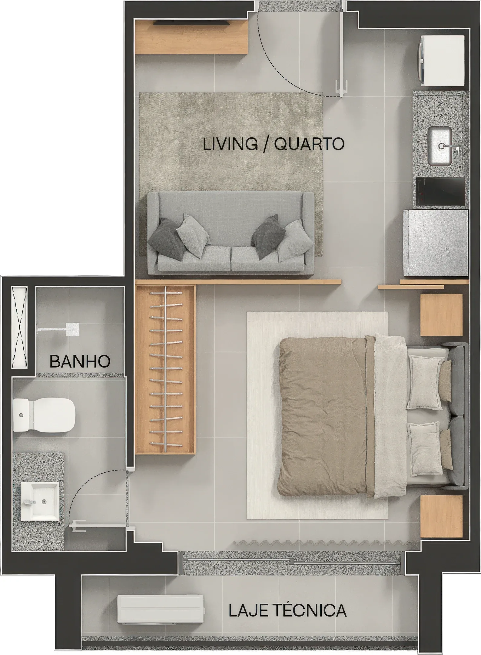 Planta ou imagem da tipologia Studio de 29,30 m² à venda no City Code Areião - Setor Marista do City Code Areião
