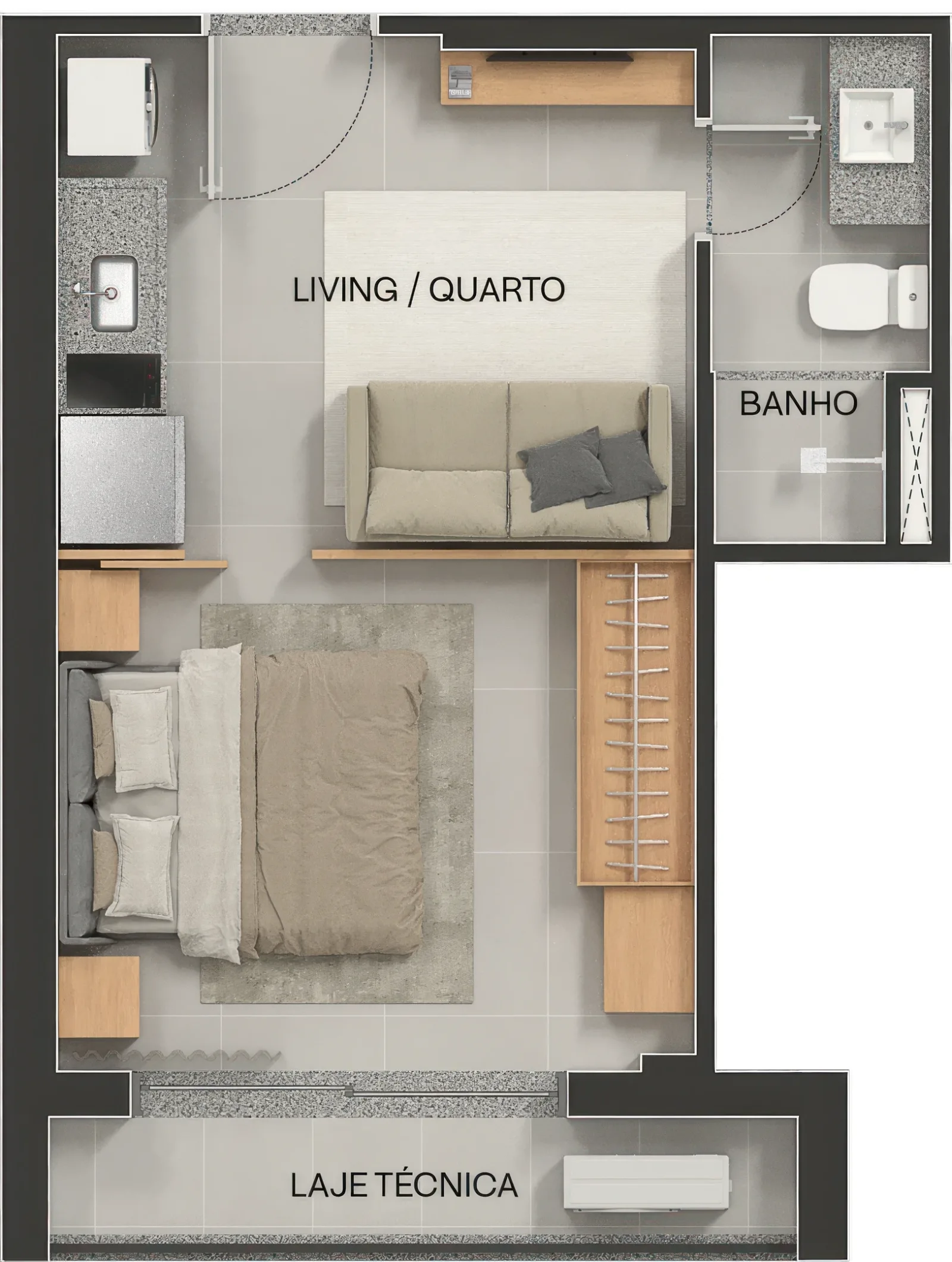Planta ou imagem da tipologia Studio de 29,65 m² à venda no City Code Areião - Setor Marista do City Code Areião